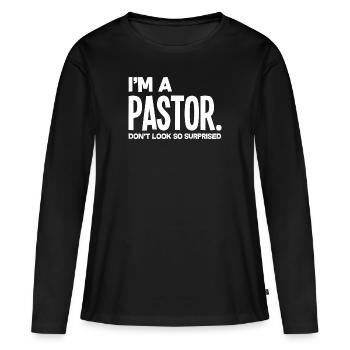 Pasteur pasteur clergé Reverend Cadeaux - T-shirt manches longues Premium bio Femme - noir - Devant - Julia (174cm)