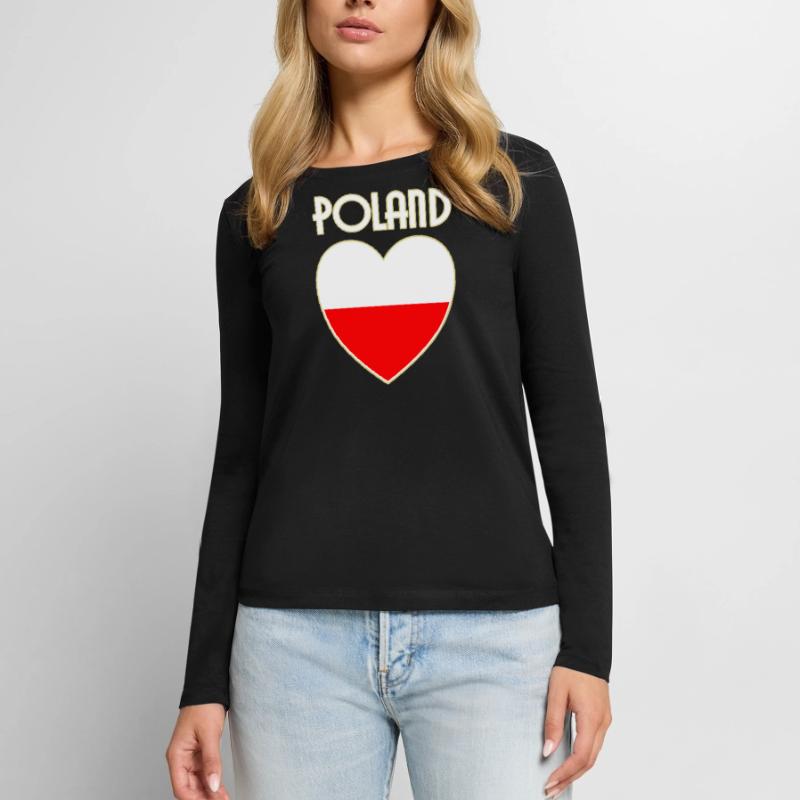 Poland Pologne Drapeau drapeau coeur T-shirt manches longues Premium bio Femme