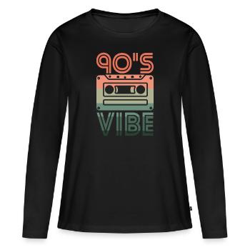 90's Vibe Neunziger Retro Kassette - Frauen Premium Bio Langarmshirt - Schwarz - Vorne - Julia (174cm)