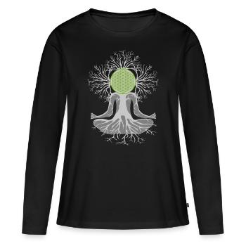 Chakra du cœur - T-shirt manches longues Premium bio Femme - noir - Devant - Julia (174cm)