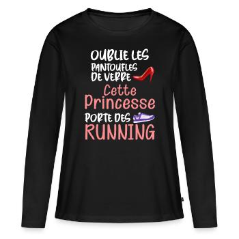 Course à pied, sport, citation princesse running - T-shirt manches longues Premium bio Femme - noir - Devant - Julia (174cm)