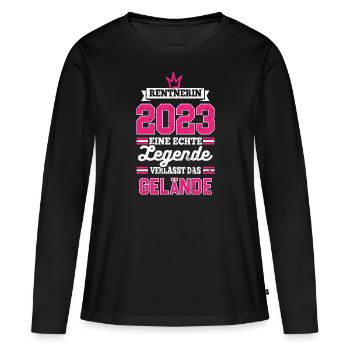 Renterin 2023 Pension Ruhestand Lustiger Spruch - Frauen Premium Bio Langarmshirt - Schwarz - Vorne - Julia (174cm)