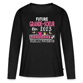 2023 Grande Sœur Sœurs Bébé Naissance Famille - T-shirt manches longues Premium bio Femme - noir - Devant - Julia (174cm)