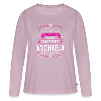 Eure Hoheit Michaela betritt den Raum - Frauen Premium Bio Langarmshirt - Altrosa - Vorne - Julia (174cm)