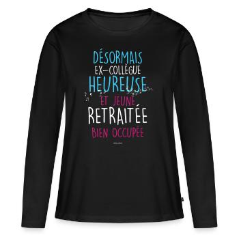 ex-collègue et retraitée heureuse cadeau Femme - T-shirt manches longues Premium bio Femme - noir - Devant - Julia (174cm)