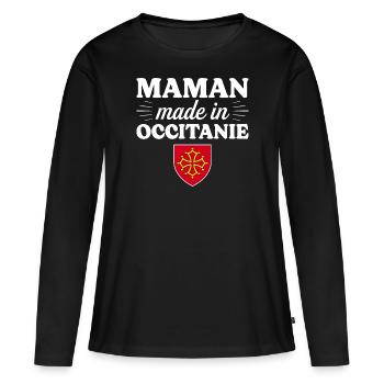 Maman Made In Occitanie - Femme Maman Occitane - T-shirt manches longues Premium bio Femme - noir - Devant - Julia (174cm)