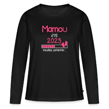Mamou en 2023 cadeau Future Maman - T-shirt manches longues Premium bio Femme - noir - Devant - Julia (174cm)