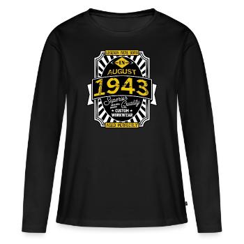 1943 AUGUST - T-shirt manches longues Premium bio Femme - noir - Devant - Julia (174cm)