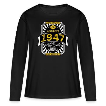 1947 AUGUST - T-shirt manches longues Premium bio Femme - noir - Devant - Julia (174cm)