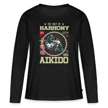 Aikido Harmony Japan Design - T-shirt manches longues Premium bio Femme - noir - Devant - Julia (174cm)