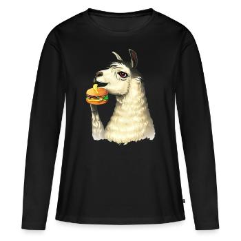 Lama mangeur de cheeseburger - T-shirt manches longues Premium bio Femme - noir - Devant - Julia (174cm)