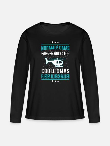 Coole Omas fliegen Hubschrauber - Frauen Premium Bio Langarmshirt - Schwarz