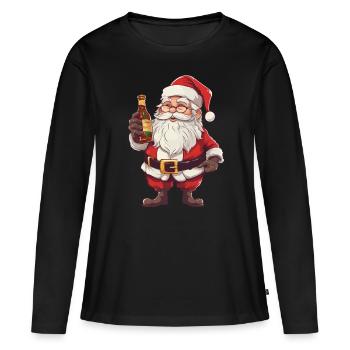 Père Noël bouteille rhum alcool liqueur Cheers - T-shirt manches longues Premium bio Femme - noir - Devant - Julia (174cm)