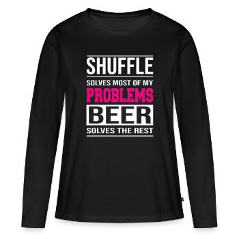 Shuffle résout les problèmes, la bière résout le reste - T-shirt manches longues Premium bio Femme - noir - Devant - Julia (174cm)
