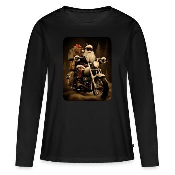 Biker Weihnachtsmann rollt für Weihnachten - Frauen Premium Bio Langarmshirt - Schwarz - Vorne - Julia (174cm)