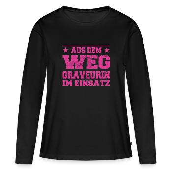 Graveur à l’écart dans l’Action Design - T-shirt manches longues Premium bio Femme - noir - Devant - Julia (174cm)