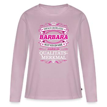 Qualitätsmerkmal Barbara einfach Erstklassig - Frauen Premium Bio Langarmshirt - Altrosa - Vorne - Julia (174cm)