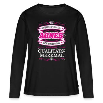 Qualitätsmerkmal Agnes einfach Erstklassig Outfit - Frauen Premium Bio Langarmshirt - Schwarz - Vorne - Julia (174cm)