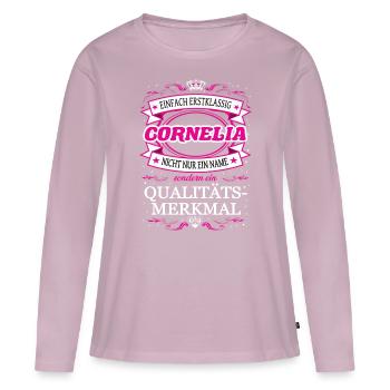 Qualitätsmerkmal Cornelia einfach Erstklassig - Frauen Premium Bio Langarmshirt - Altrosa - Vorne - Julia (174cm)