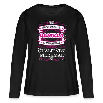 Qualitätsmerkmal Daniela einfach Erstklassig - Frauen Premium Bio Langarmshirt - Schwarz - Vorne - Julia (174cm)