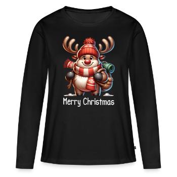 Lustiges Weihnachts Rentier Winterurlaub - Frauen Premium Bio Langarmshirt - Schwarz - Vorne - Julia (174cm)
