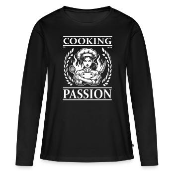 Passion culinaire – Passion pour le cuisinier - T-shirt manches longues Premium bio Femme - noir - Devant - Julia (174cm)