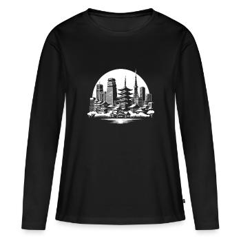 Métropole asiatique – Skyline Design - T-shirt manches longues Premium bio Femme - noir - Devant - Julia (174cm)