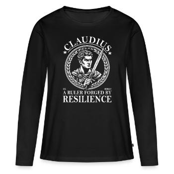 Claudius – Un souverain façonné par la résistance - T-shirt manches longues Premium bio Femme - noir - Devant - Julia (174cm)
