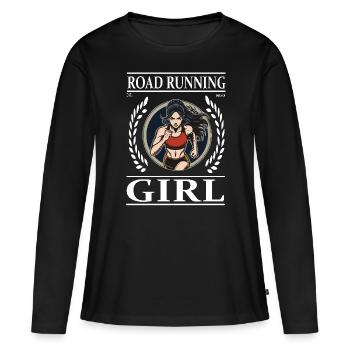 Road Running Girl – La liberté sur la route - T-shirt manches longues Premium bio Femme - noir - Devant - Julia (174cm)