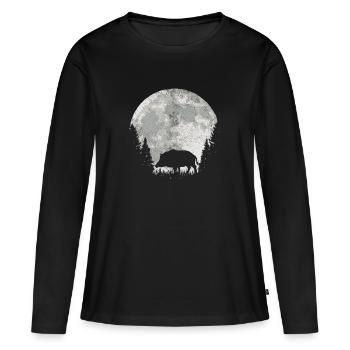 Jäger Wildschwein Keiler Mond - Frauen Premium Bio Langarmshirt - Schwarz - Vorne - Julia (174cm)