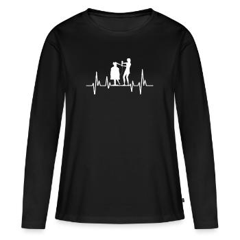 Coiffeur avec le rythme cardiaque du client - T-shirt manches longues Premium bio Femme - noir - Devant - Julia (174cm)