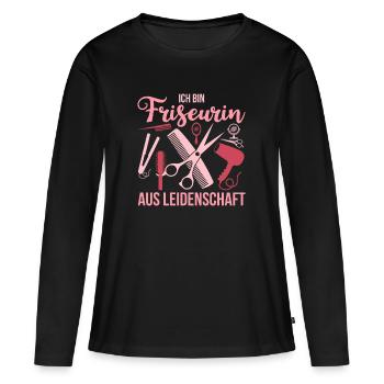 Friseurin Spruch Schere Kamm - Frauen Premium Bio Langarmshirt - Schwarz - Vorne - Julia (174cm)