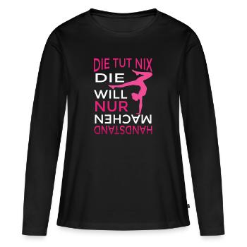 Handstand Turnerin Katze Gymnastik - Frauen Premium Bio Langarmshirt - Schwarz - Vorne - Julia (174cm)