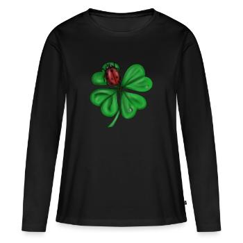 porte-bonheur coccinelle trèfle à quatre feuilles - T-shirt manches longues Premium bio Femme - noir - Devant - Julia (174cm)