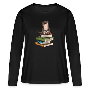 Loutre lecture livres furet animal de compagnie martre - T-shirt manches longues Premium bio Femme - noir - Devant - Julia (174cm)