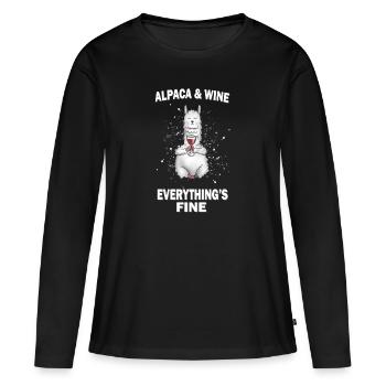 Alpaca wine drinking llama red wine wine lover - Women's Premium Organic Long Sleeve Shirt - black - Front - Julia (174cm)