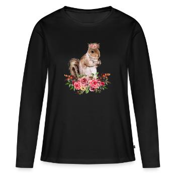 Squirrel motif flowers forest lover nature - Women's Premium Organic Long Sleeve Shirt - black - Front - Julia (174cm)