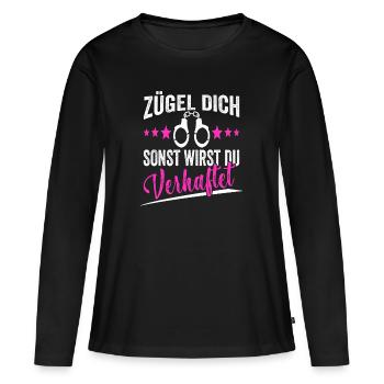 Polizistin Polizeibeamtin Lustiger Spruch Polizei - Frauen Premium Bio Langarmshirt - Schwarz - Vorne - Julia (174cm)