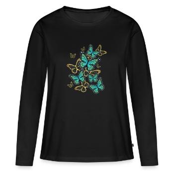 Schmetterling Büro Damen Entomologie - Frauen Premium Bio Langarmshirt - Schwarz - Vorne - Julia (174cm)