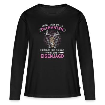 Jägerin jagen Jagd Spruch Eigenjagd - Frauen Premium Bio Langarmshirt - Schwarz - Vorne - Julia (174cm)
