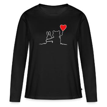 Hase und Bär Verliebte Paare Liebesbeweis - Frauen Premium Bio Langarmshirt - Schwarz - Vorne - Julia (174cm)