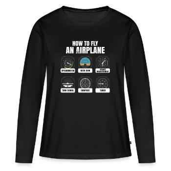 Flugzeug Pilot Piloten - Frauen Premium Bio Langarmshirt - Schwarz - Vorne - Julia (174cm)