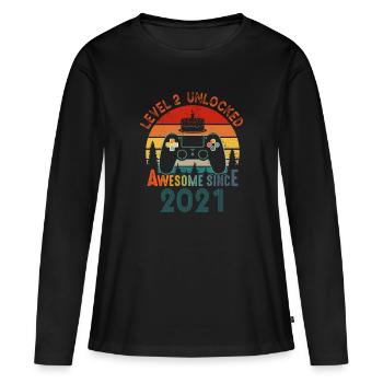 Niveau 2 Débloqué Génial depuis 2021 Joueur drôle - T-shirt manches longues Premium bio Femme - noir - Devant - Julia (174cm)