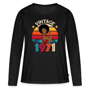 Vintage 1971 Geburtstagsfrau Afro - Frauen Premium Bio Langarmshirt - Schwarz - Vorne - Julia (174cm)