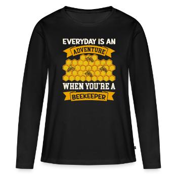 Apiculture Cours d’apiculture Association des apiculteurs Apiculteurs - T-shirt manches longues Premium bio Femme - noir - Devant - Julia (174cm)