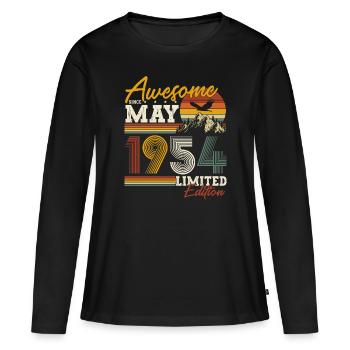Mai 1954 né vintage anniversaire - T-shirt manches longues Premium bio Femme - noir - Devant - Julia (174cm)
