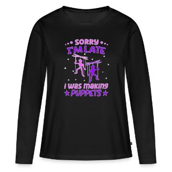 Marionnettes et marionnettistes sur la scène de marionnettes - T-shirt manches longues Premium bio Femme - noir - Devant - Julia (174cm)