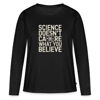 Science et recherche vs. foi - Proverbes - T-shirt manches longues Premium bio Femme - noir - Devant - Julia (174cm)