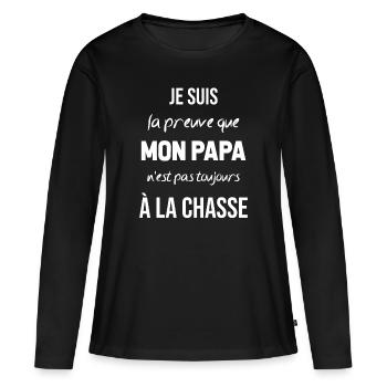 La preuve que mon papa pas toujours chasse - T-shirt manches longues Premium bio Femme - noir - Devant - Julia (174cm)