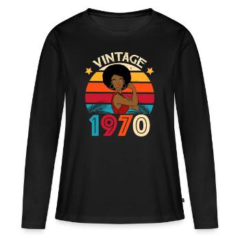 Vintage 1970 Anniversary Caribbean Woman - Women's Premium Organic Long Sleeve Shirt - black - Front - Julia (174cm)
